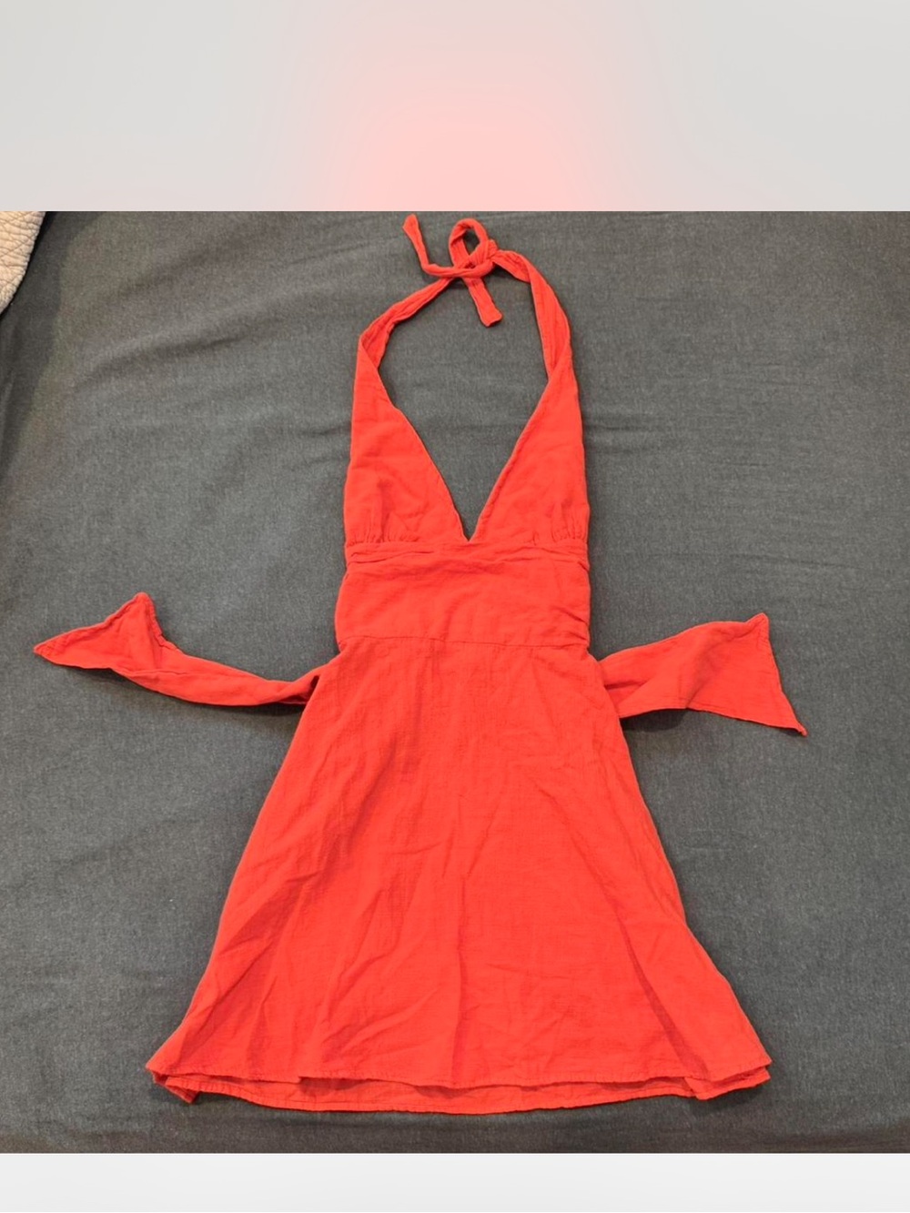 Blanco by nature mini orange/Red Halter Tie-Back Mini Dress